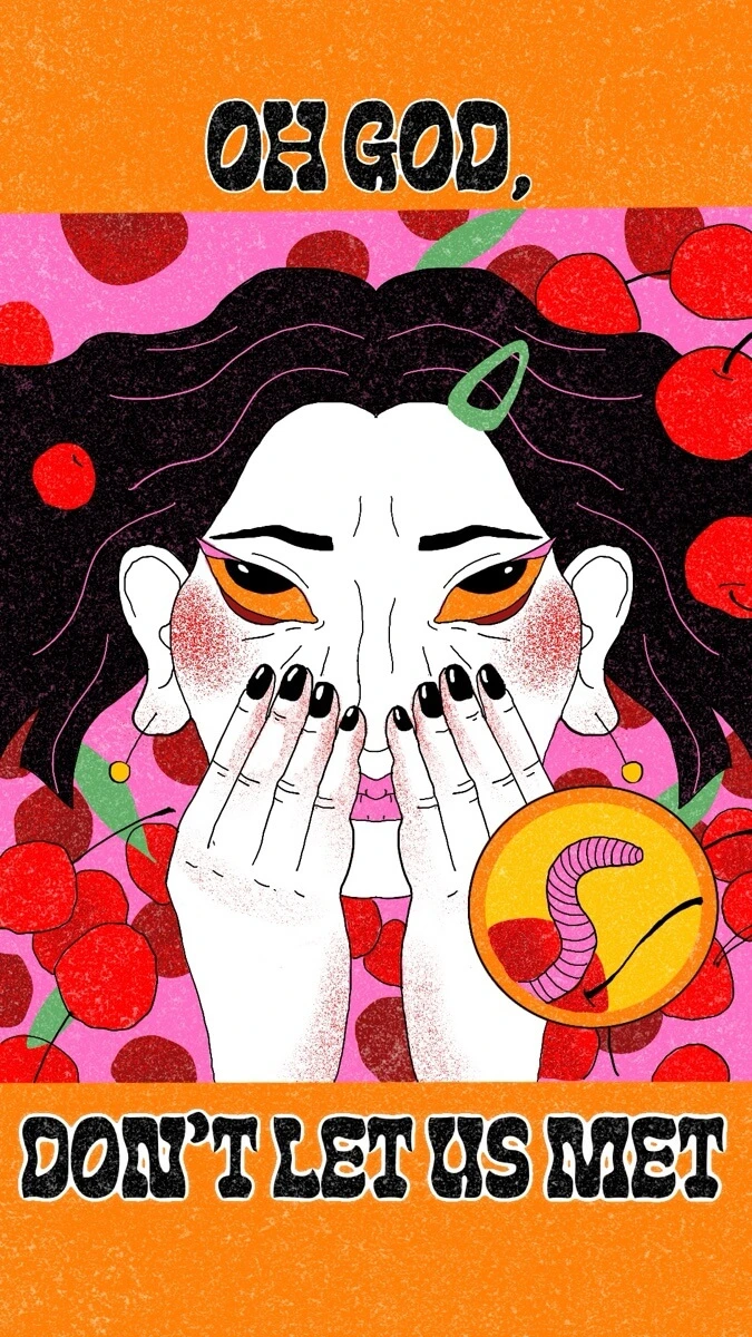 OH GOD, DON'T LET US MET — illustration with cherries