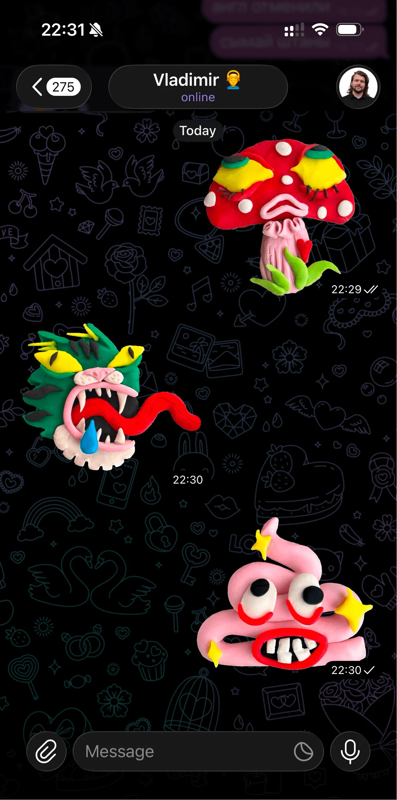 Plasticine stickers in Telegram chat