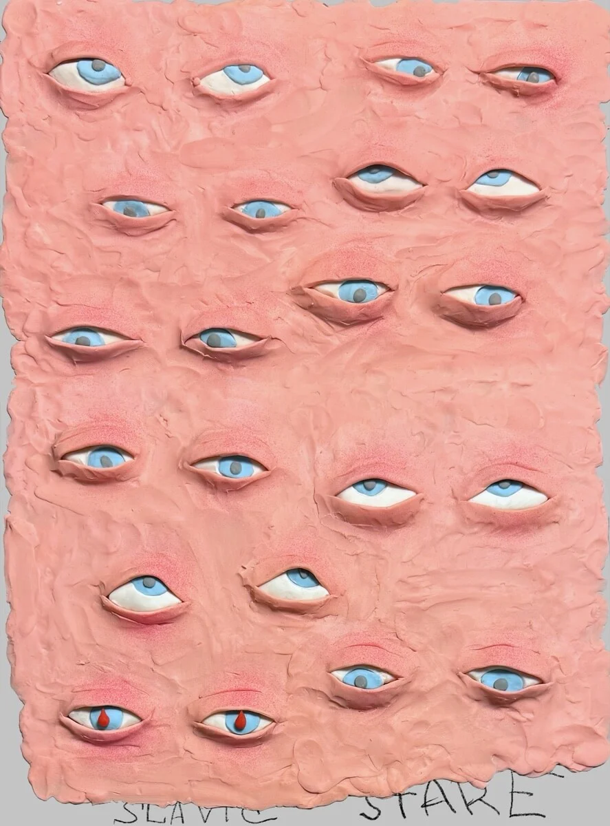 Slavic Stare — plasticine artwork with eyes